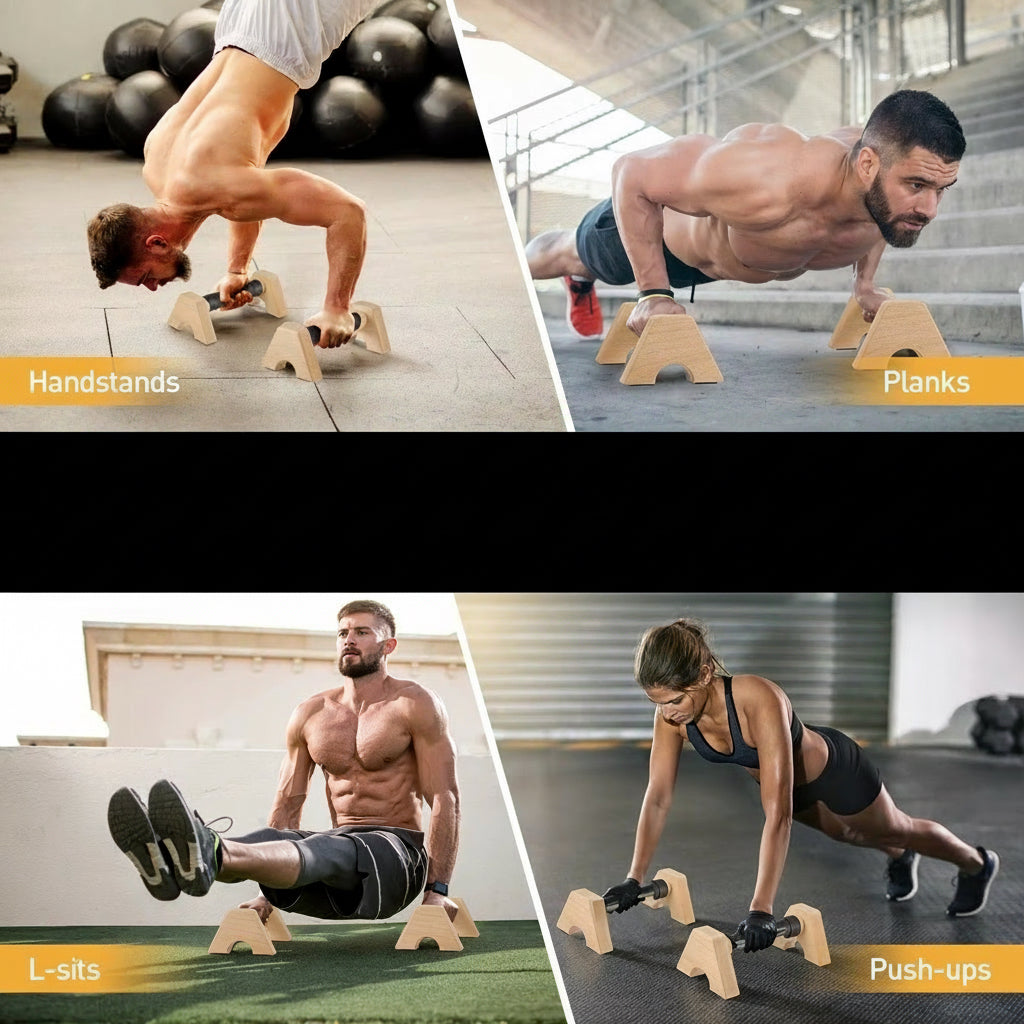 1 Pair Wooden Push up Bar, for Home Workout Parallettes Bars,Push-Up Stand Exercise Equipment Handstand Blocks for Men and Women