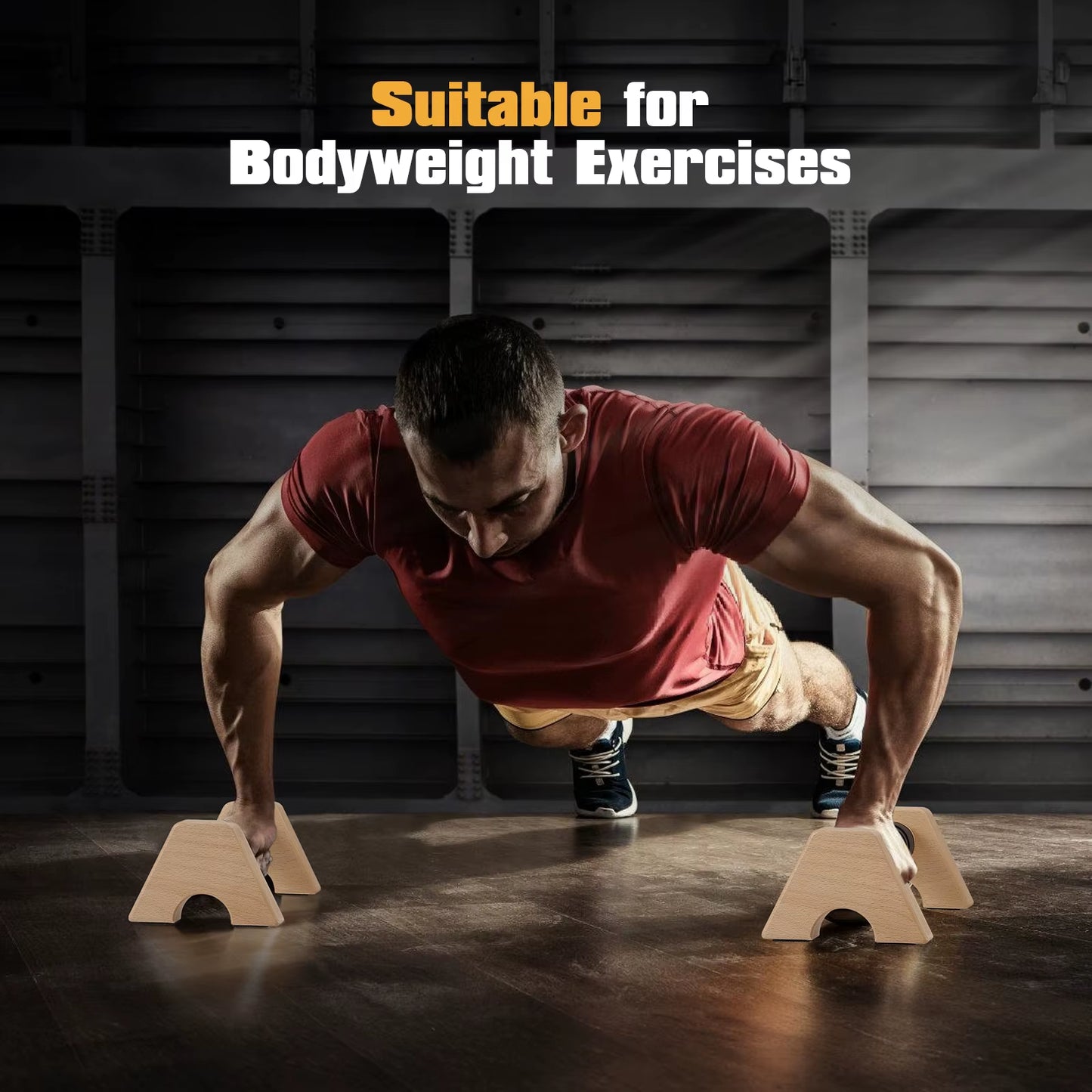 1 Pair Wooden Push up Bar, for Home Workout Parallettes Bars,Push-Up Stand Exercise Equipment Handstand Blocks for Men and Women