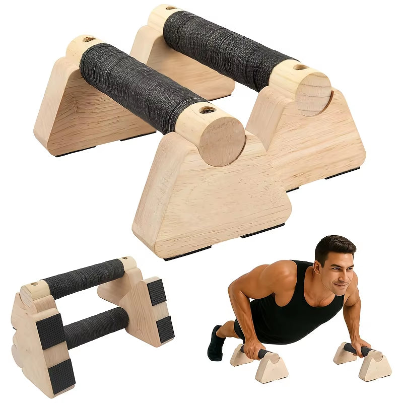 Wooden Parallettes Push up Bar Push-Up Stand W/ Non-Slip Base Pushup Handles for Home Gym Workout Gear for Strength Training