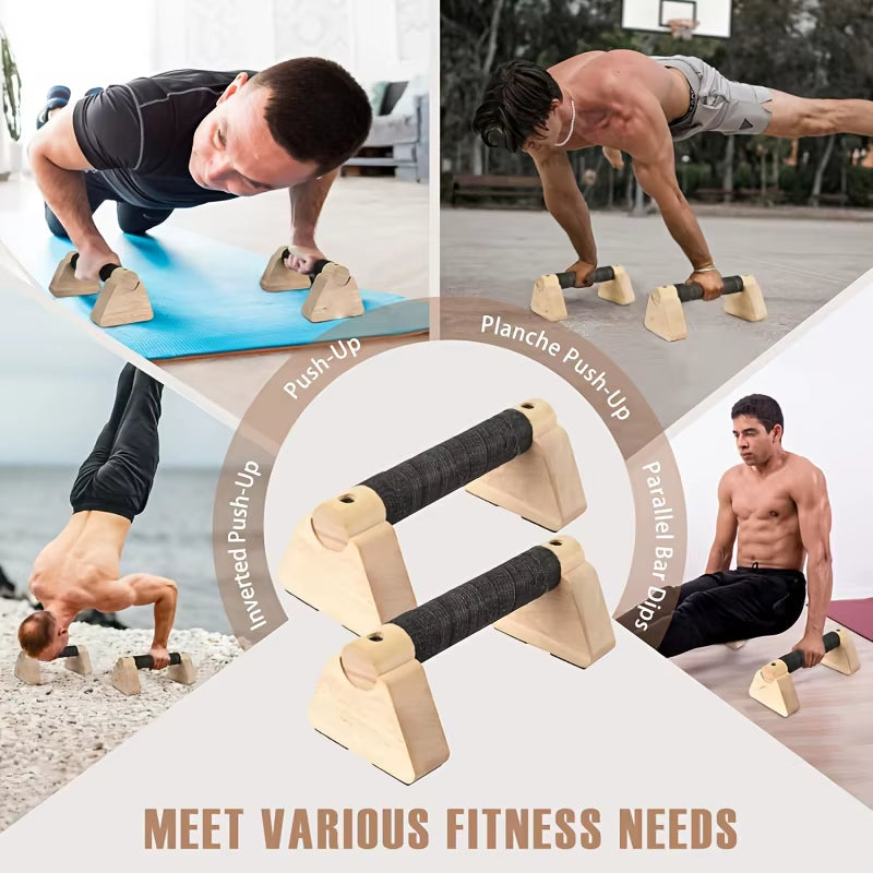 Wooden Parallettes Push up Bar Push-Up Stand W/ Non-Slip Base Pushup Handles for Home Gym Workout Gear for Strength Training