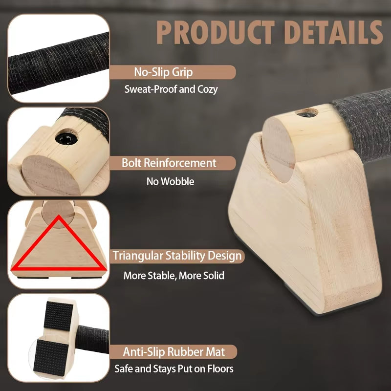 Wooden Parallettes Push up Bar Push-Up Stand W/ Non-Slip Base Pushup Handles for Home Gym Workout Gear for Strength Training