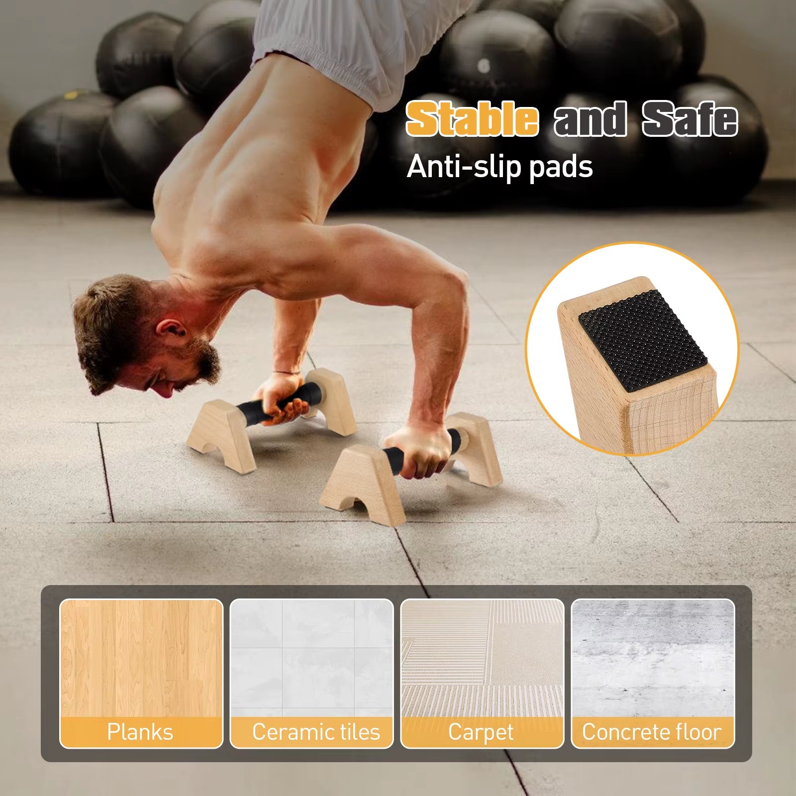 1 Pair Wooden Push up Bar, for Home Workout Parallettes Bars,Push-Up Stand Exercise Equipment Handstand Blocks for Men and Women