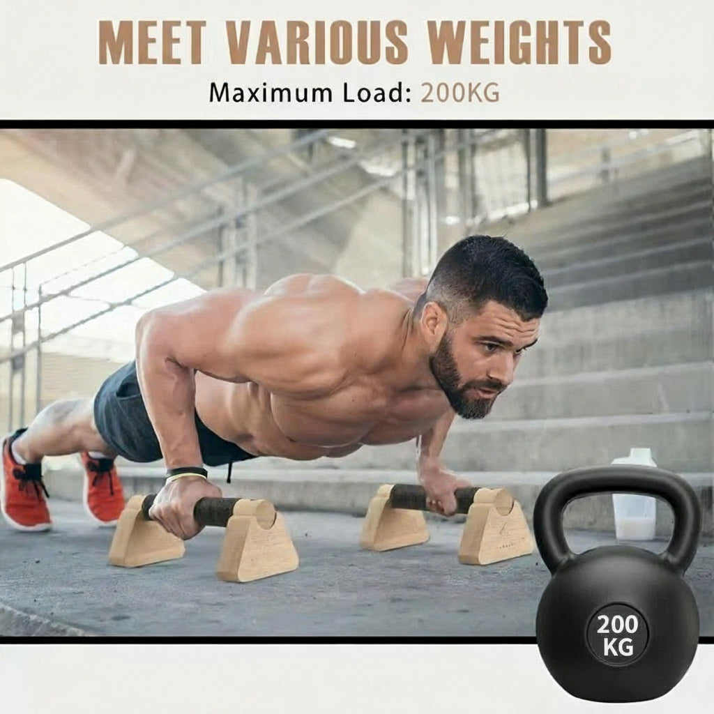 Wooden Parallettes Push up Bar Push-Up Stand W/ Non-Slip Base Pushup Handles for Home Gym Workout Gear for Strength Training